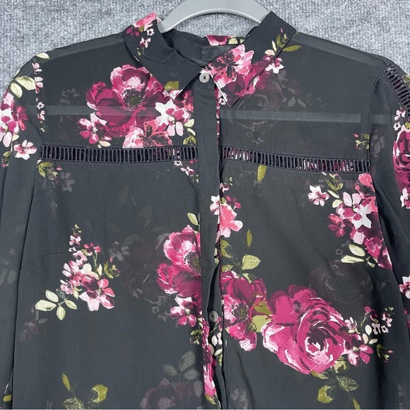 KUT From The Kloth Black Sheer Floral Button Down Long Sleeve 90s Y2K Small - Picture 3 of 10